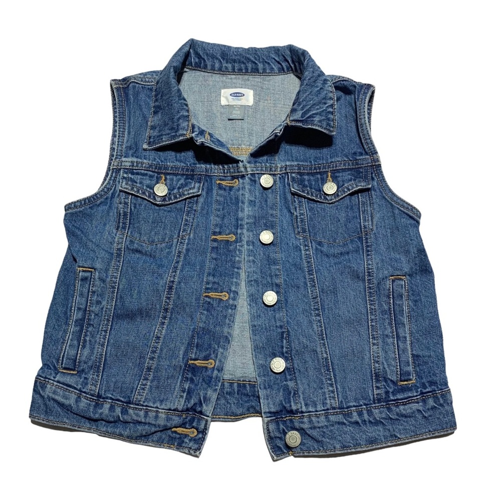 Like New Old Navy Blue Medium Wash Denim Button Front Jean Vest Size 14 Youth